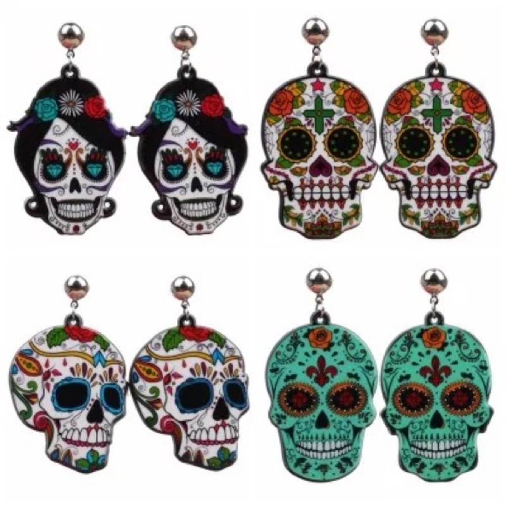 Colorful Halloween Acrylic Skull Earrings - Picture 2 of 3